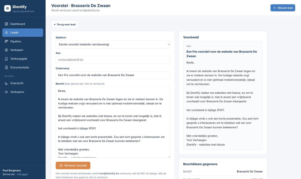 Voorstelmodule die een gepersonaliseerde mail klaarzet